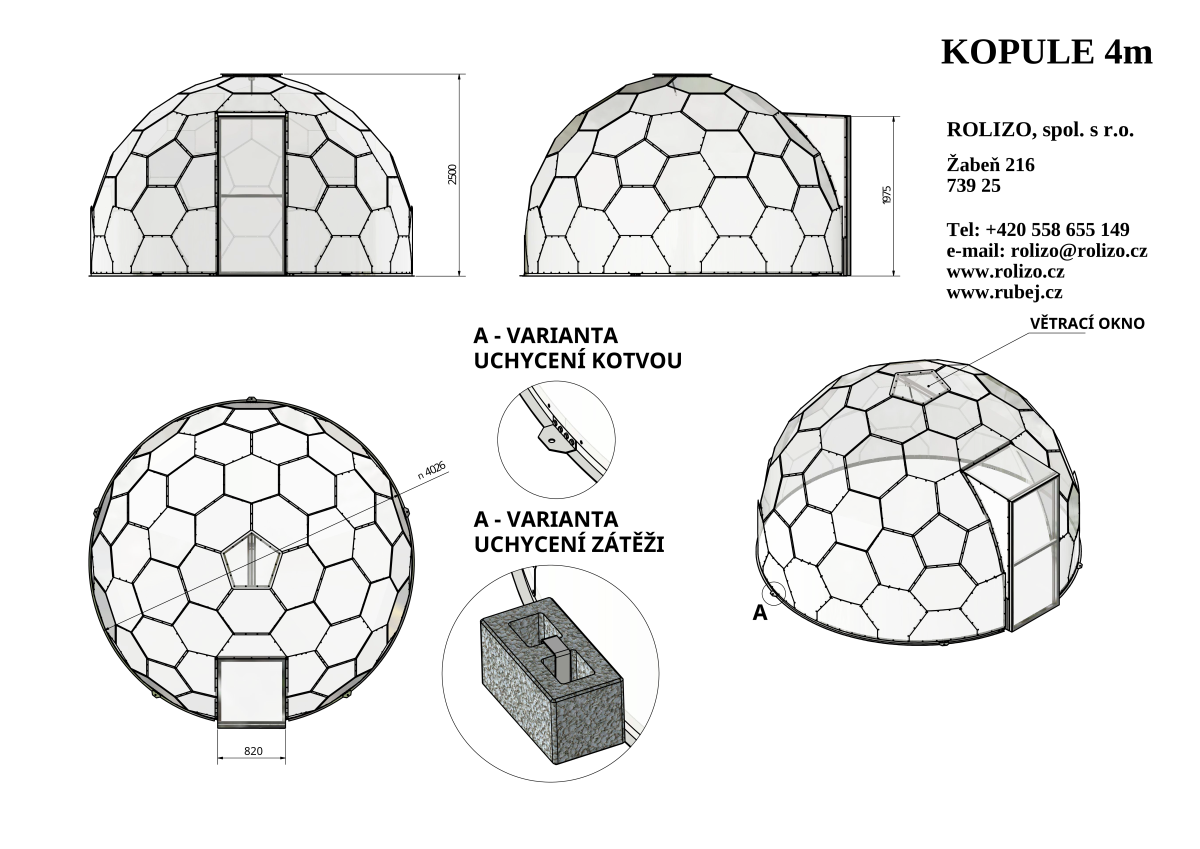 Polykarbonátová zahradní kopule ∅ 4m