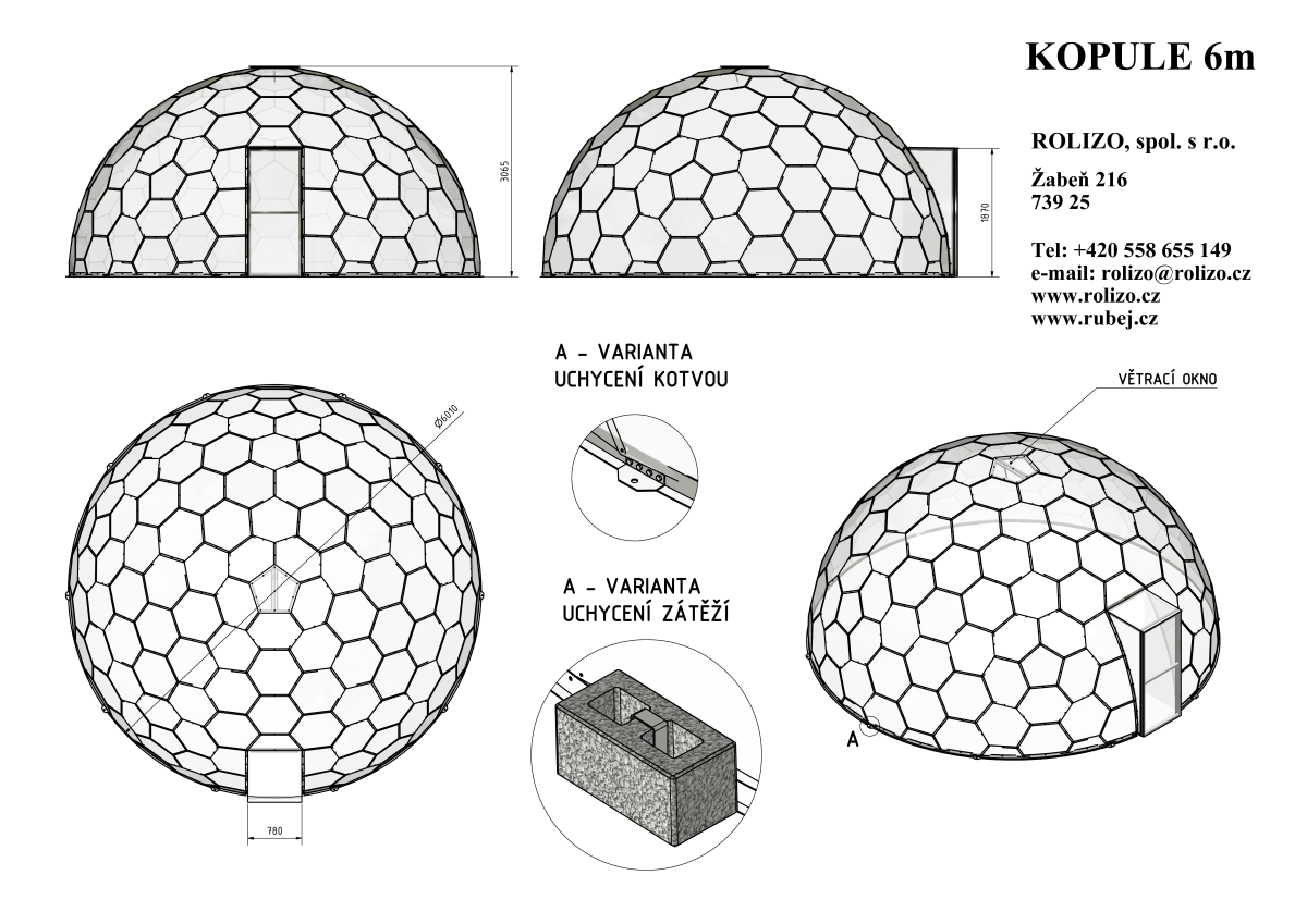 Polykarbonátová zahradní kopule ∅ 6m